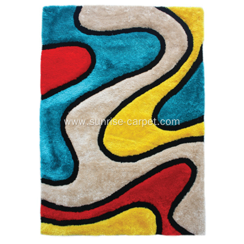 Polyester mix Shaggy Rug 3D design with Multi Color